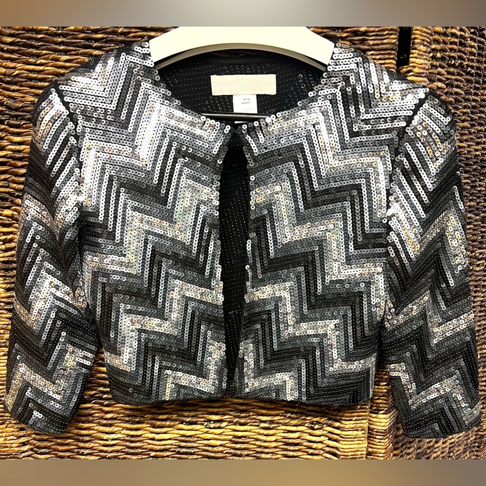 Harrison Morgan- Sequin Chevron Cropped Jacket, Size: Small, Loop‎ and hook